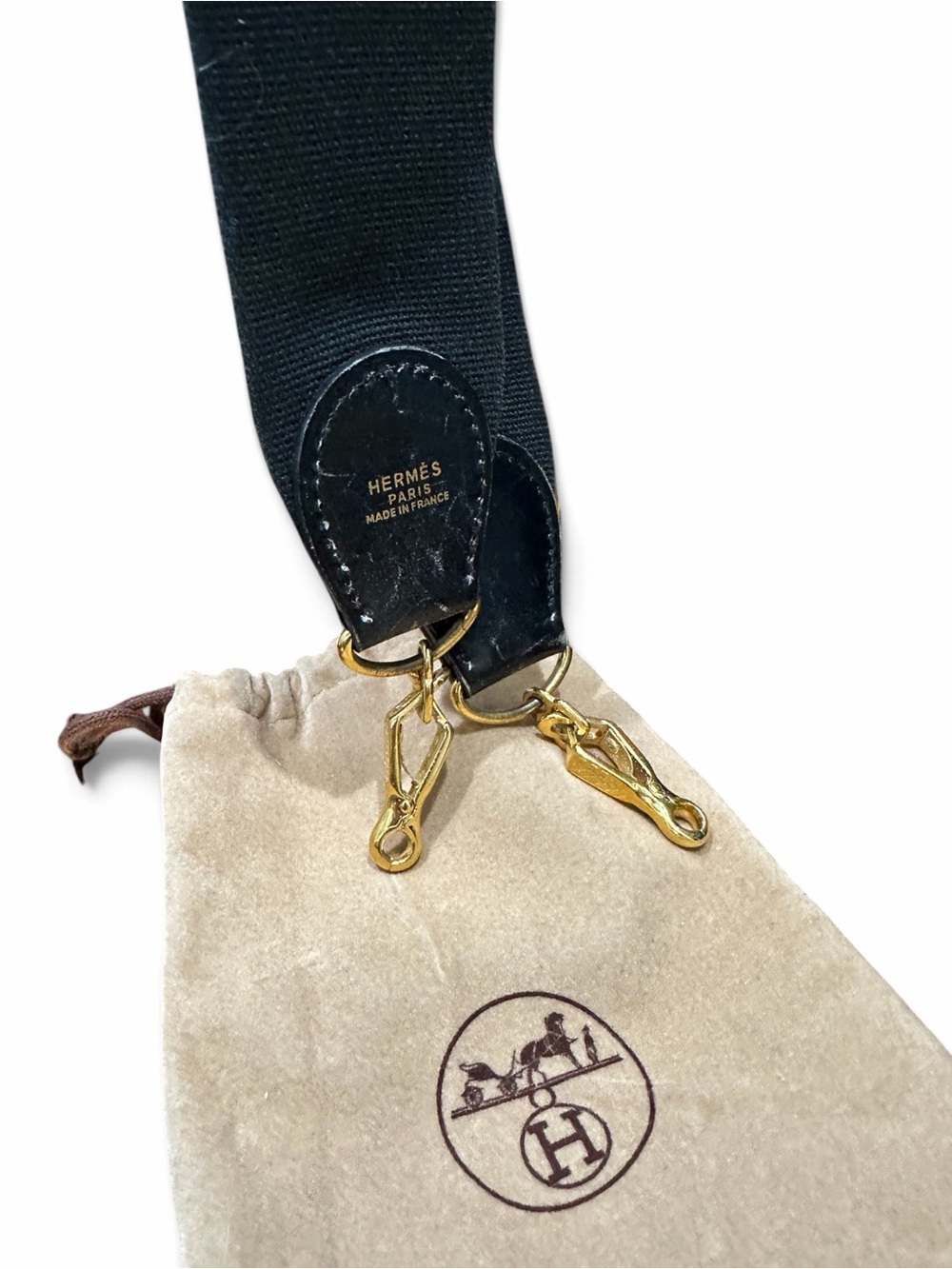 Vintage Hermès Evelyne Black Canvas Shoulder Strap Gold Hardware